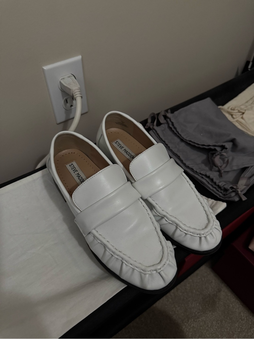 Steve Madden White Leather Loafers